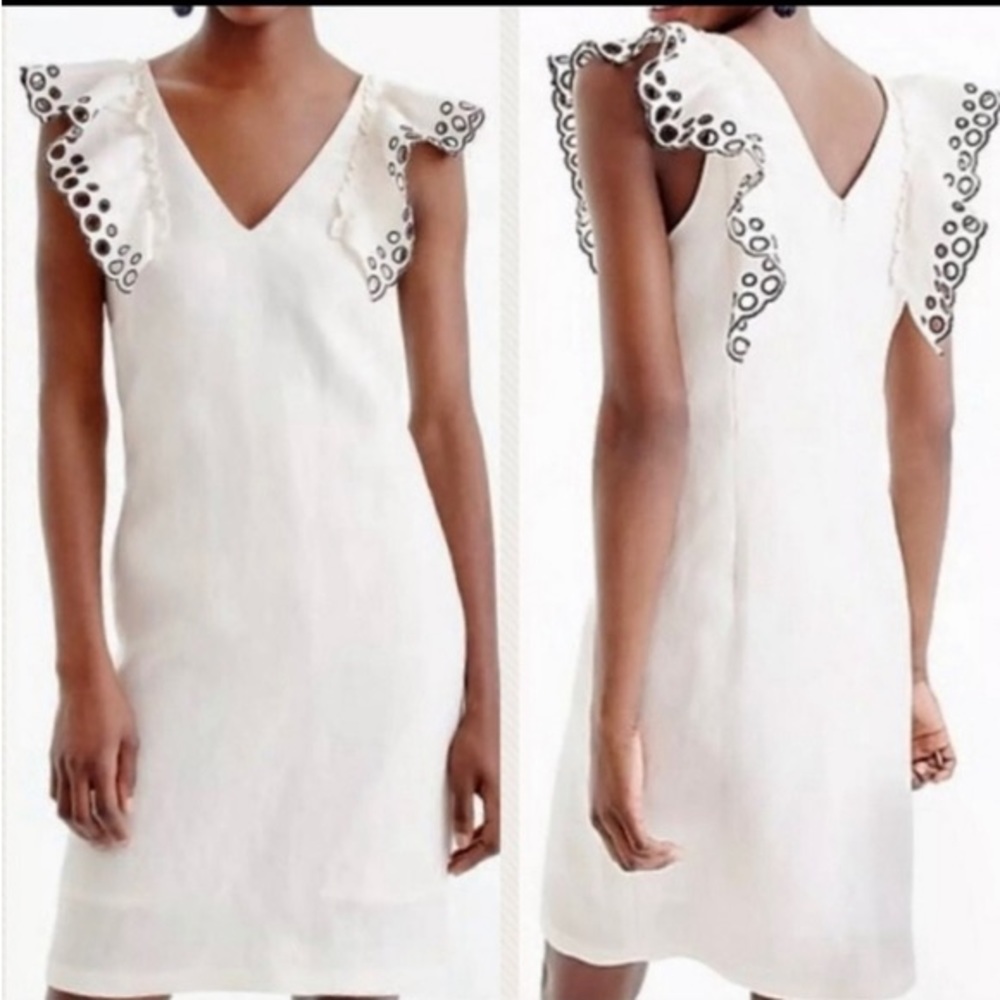 J. Crew White Eyelet Ruffle Sleeve Shift Dress